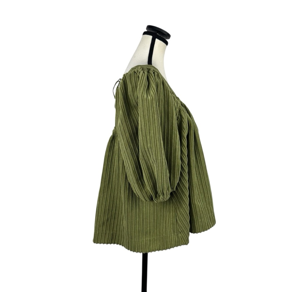 Free People Raquel Cord Top Blouse Womens S Olive Square Neck Boho Soft Girl - Picture 3 of 13